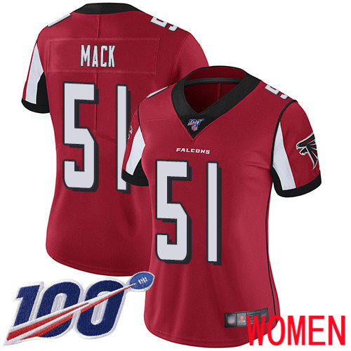 Atlanta Falcons Limited Red Women Alex Mack Home Jersey NFL Football #51 100th Season Vapor Untouchable->women nfl jersey->Women Jersey